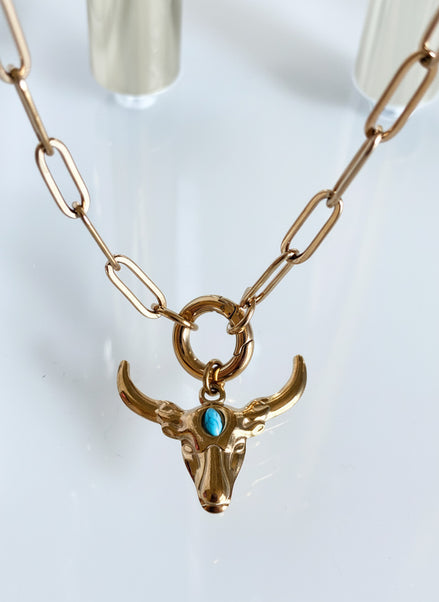 God Bless Texas Longhorn Paperclip Necklace