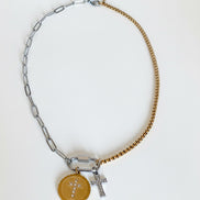 Mixed Metal Carabiner Double Cross Necklace
