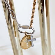 Mixed Metal Carabiner Double Cross Necklace
