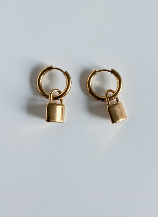 18K Gold Plated Padlock Hoop Earrings