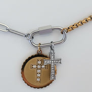 Mixed Metal Carabiner Double Cross Necklace
