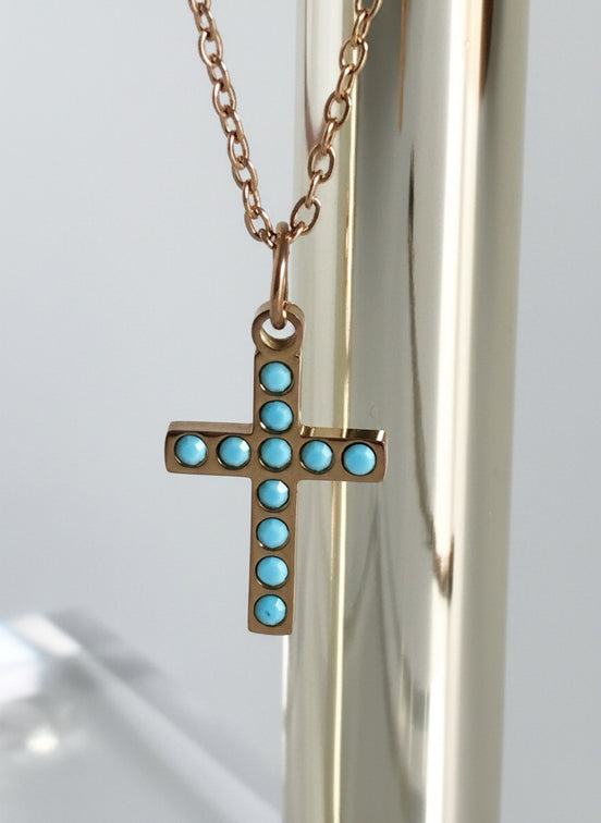 Turquoise Stone Cross Necklace