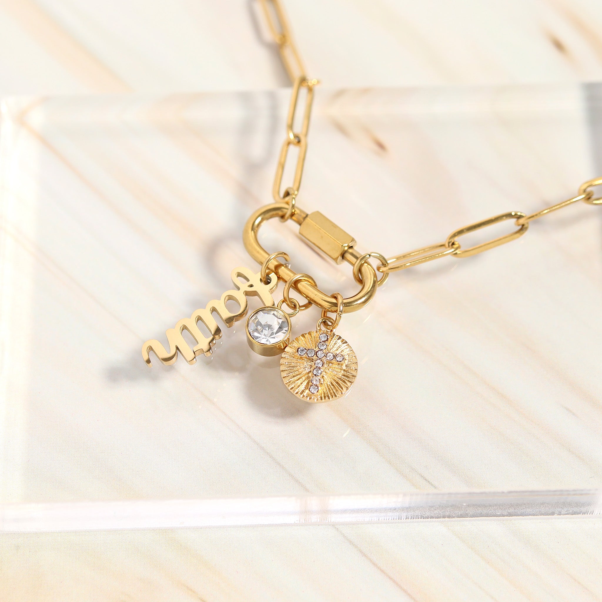 Faith Charm Carabiner Necklace