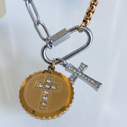 Mixed Metal Carabiner Double Cross Necklace