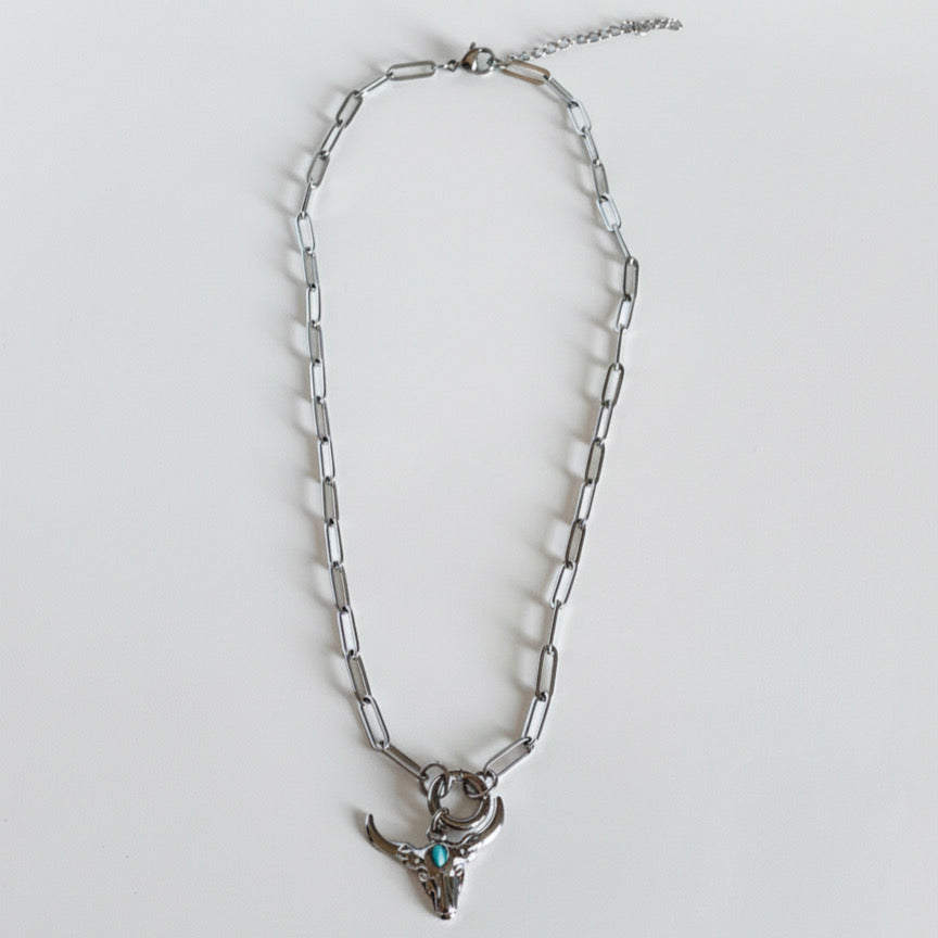 God Bless Texas Longhorn Paperclip Necklace
