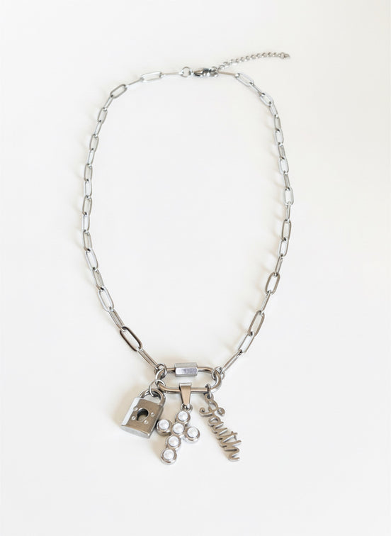 Secure in Faith Pearl Cross Carabiner Necklace
