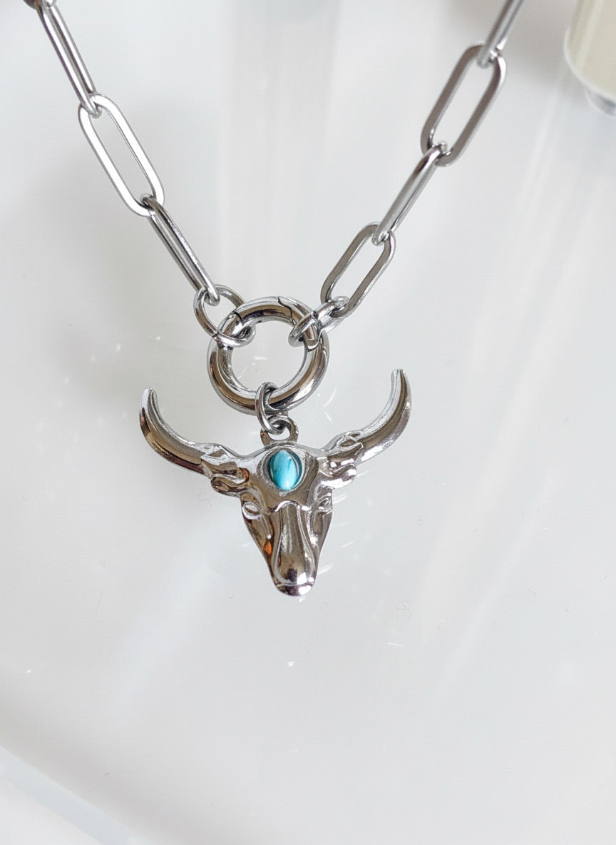 God Bless Texas Longhorn Paperclip Necklace