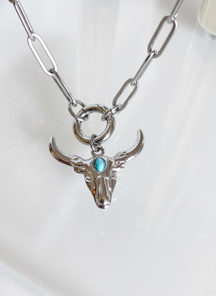 God Bless Texas Longhorn Paperclip Necklace
