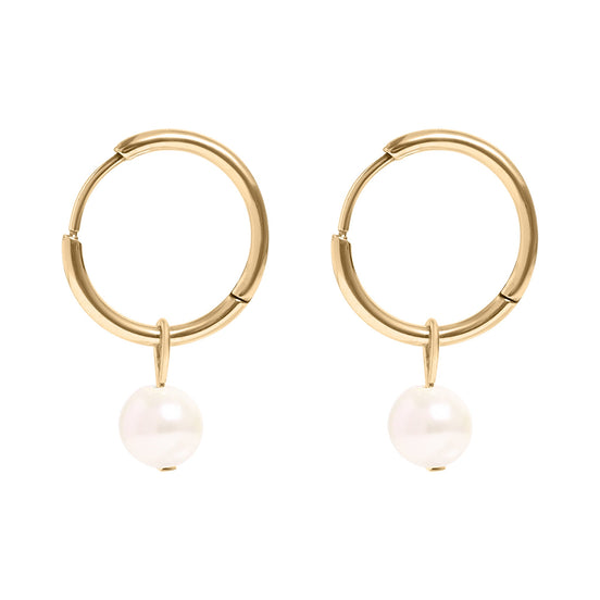 18K Gold Plated Pearl Charm Huggie Hoop Earrings