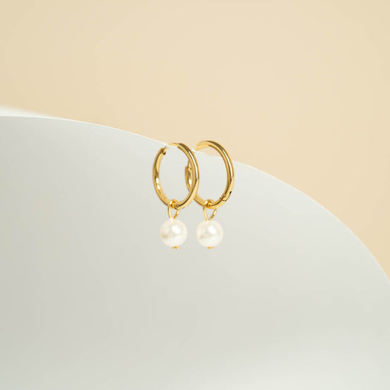18K Gold Plated Pearl Charm Huggie Hoop Earrings