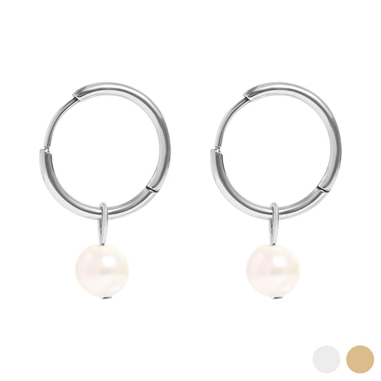 Pearl Charm Huggie Hoop Earrings