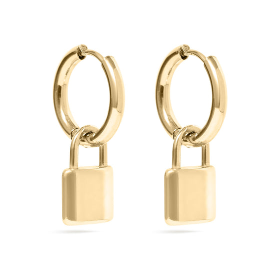 18K Gold Plated Padlock Hoop Earrings