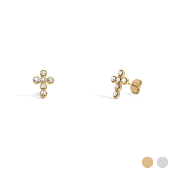 18K Gold Plated Cross Stud Earrings