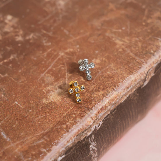 18K Gold Plated Cross Stud Earrings