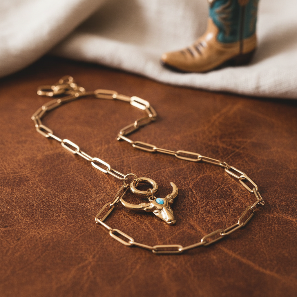 God Bless Texas Longhorn Paperclip Necklace